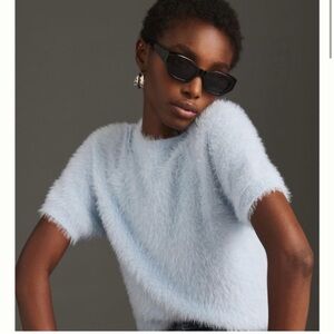 Pilcro / Anthropology Baby Blue Mock Neck Short Sleeve Sweater